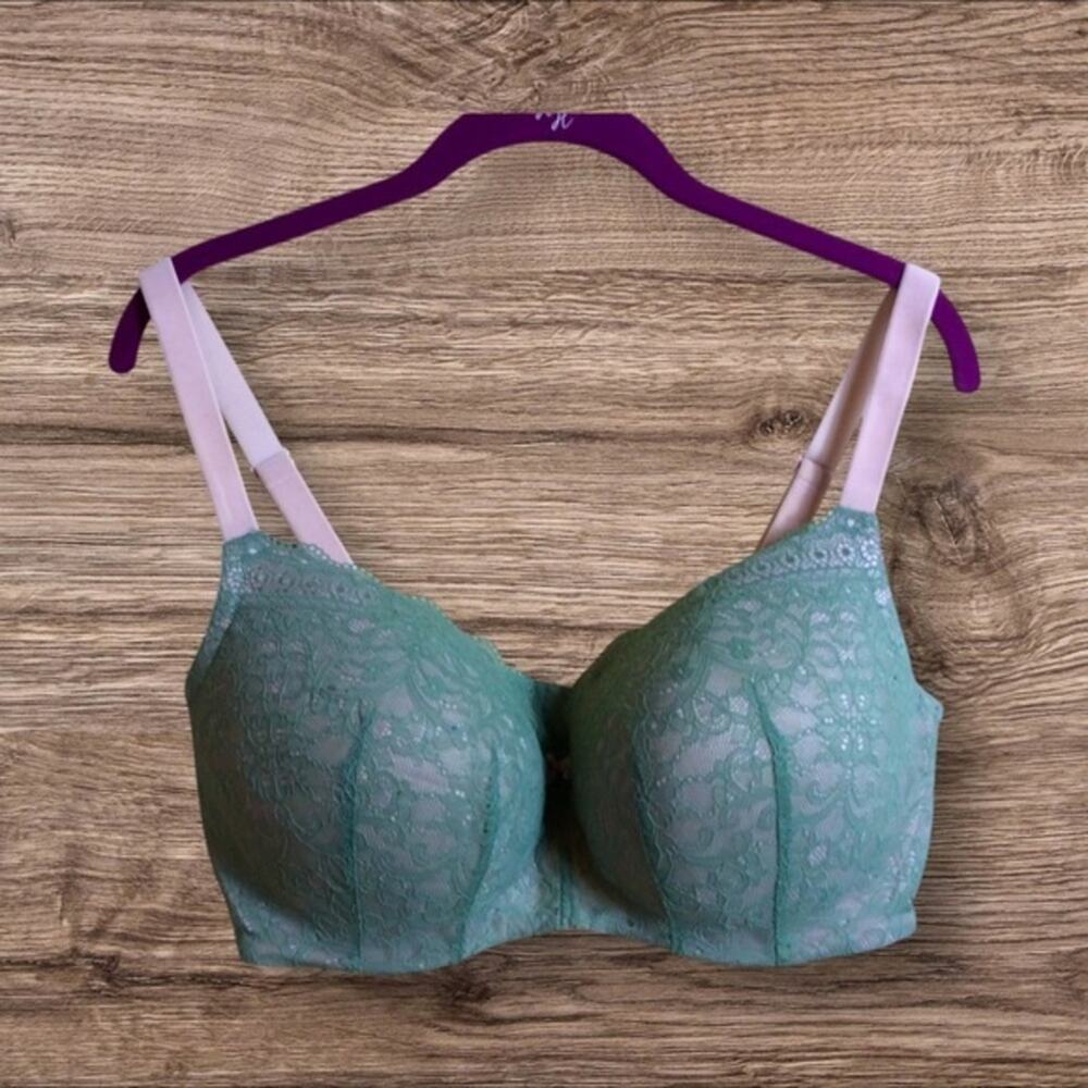 Cacique sage green lace lightly lined balconette bra. 40DDD